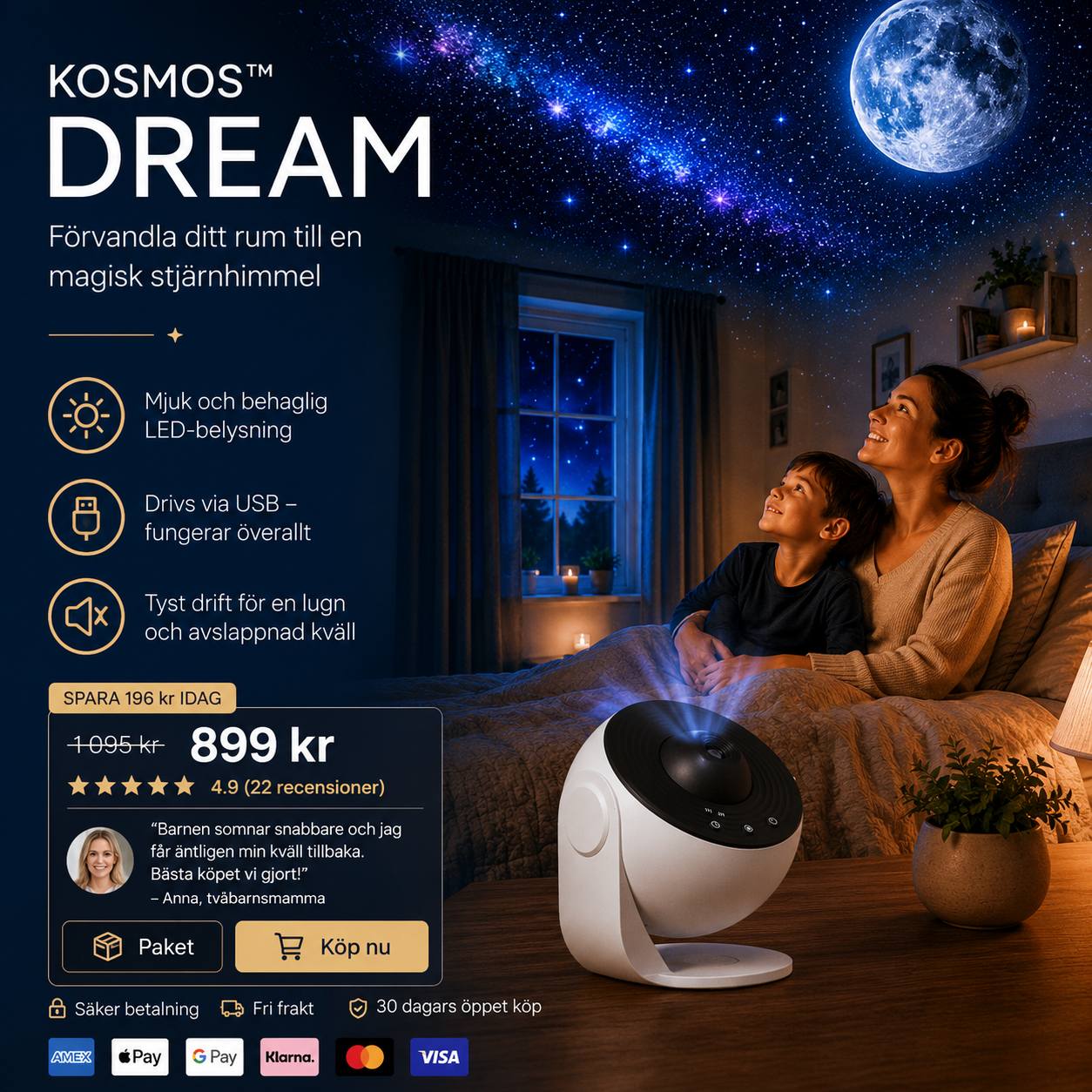 Kosmos™ Dream - Stjärnprojektorn som gör kvällsrutinen lugnare för hela familjen